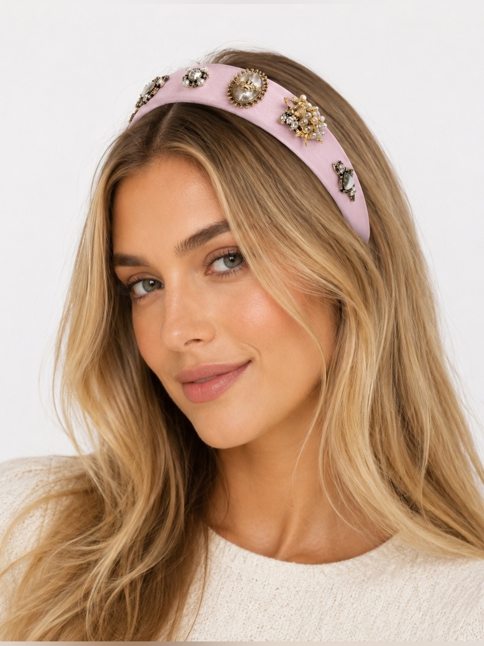 Aratta Blush Pink Embellished Bee Headband Pearl Crystal
